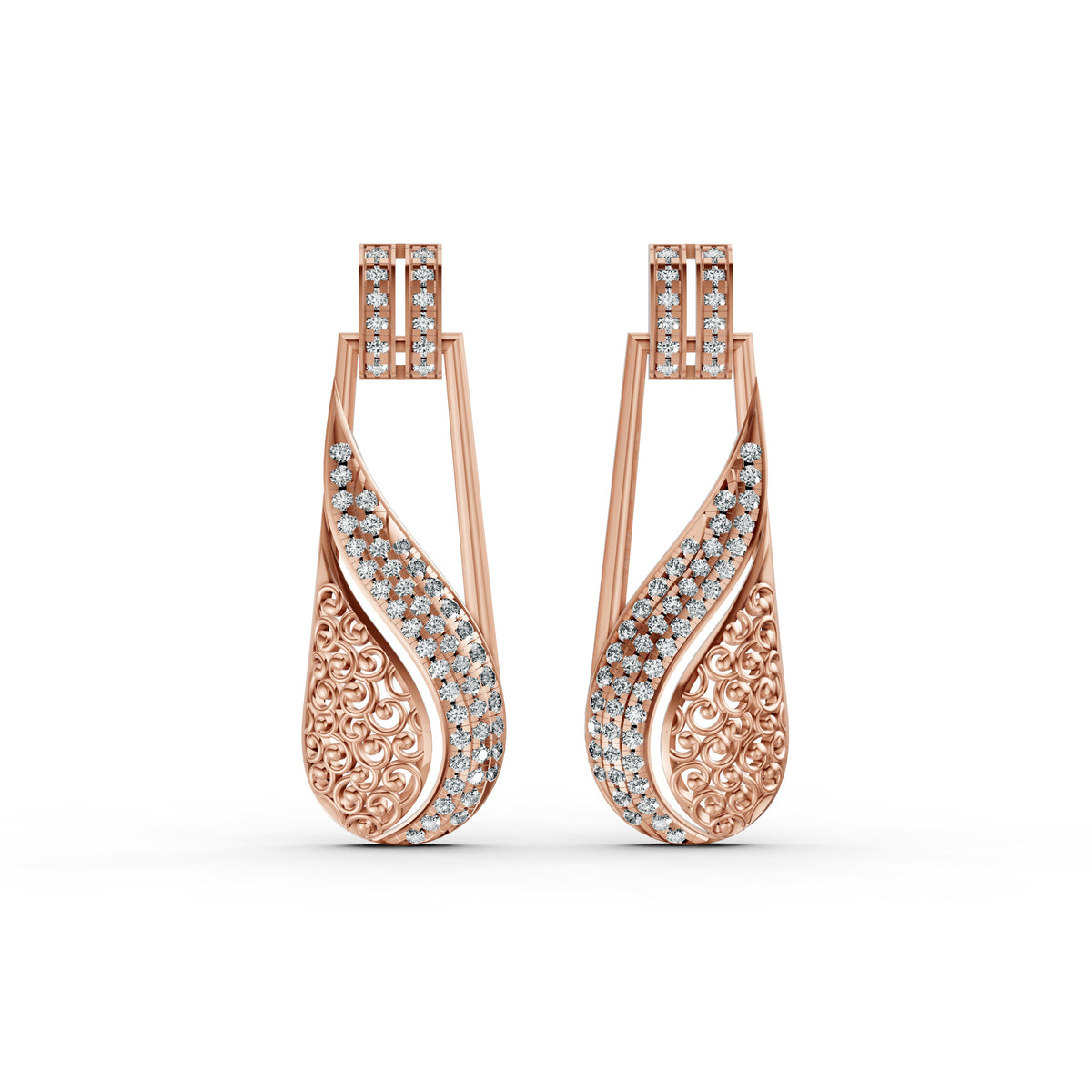 Elegant Wave Diamond Drop Earrings