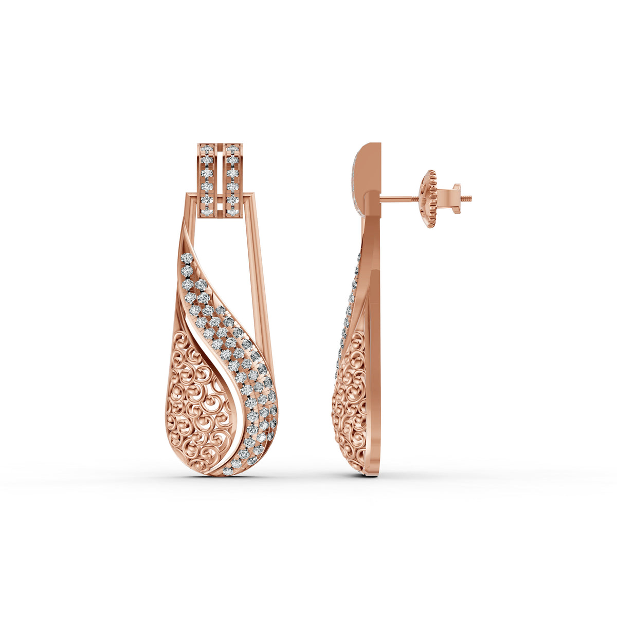 Elegant Wave Diamond Drop Earrings