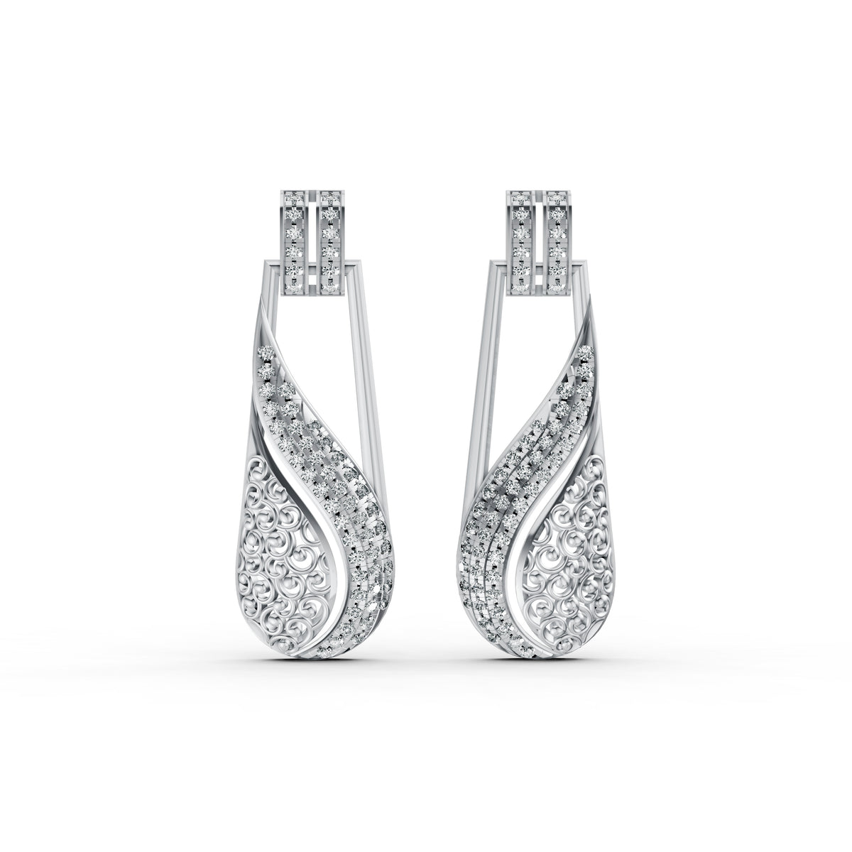 Elegant Wave Diamond Drop Earrings
