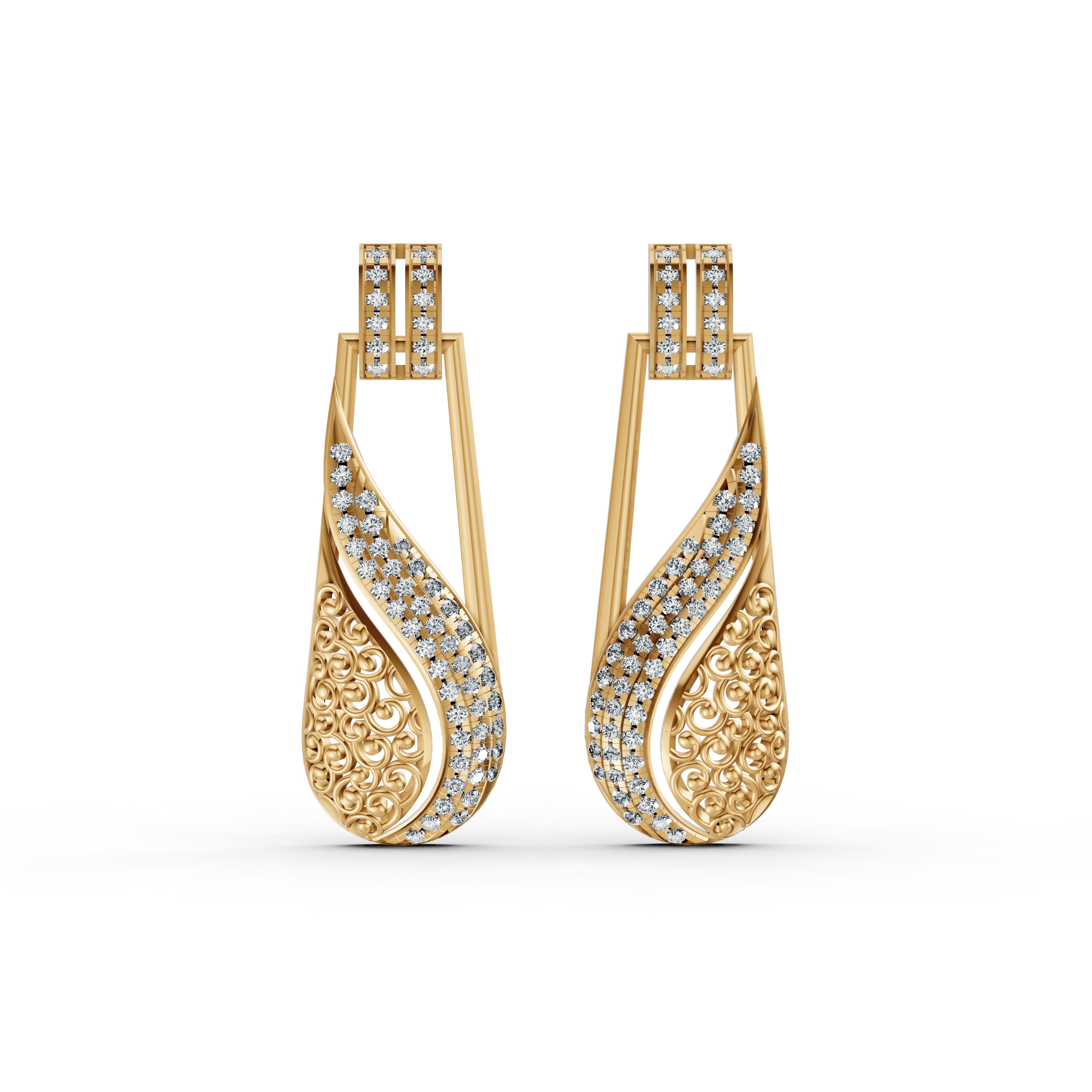 Elegant Wave Diamond Drop Earrings