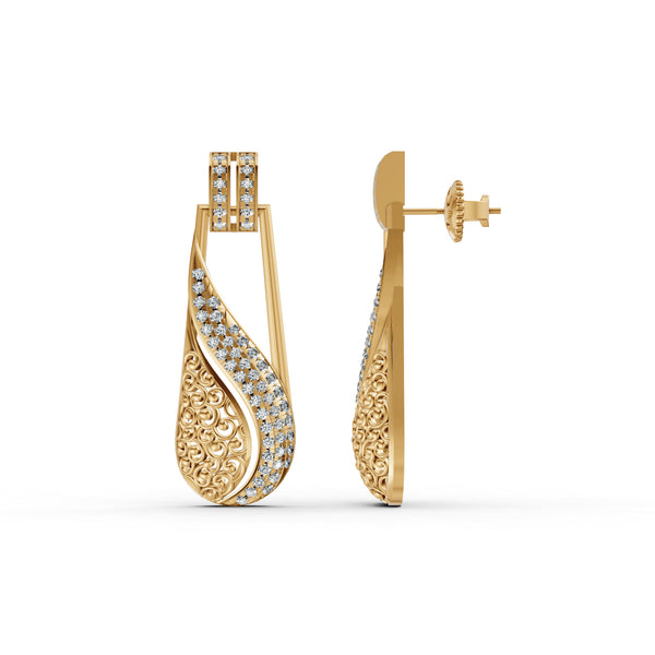 Elegant Wave Diamond Drop Earrings