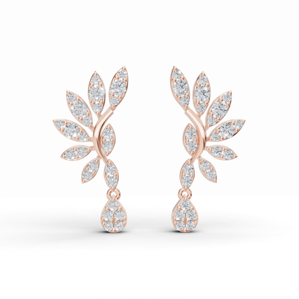 Elegant Leaf Motif Diamond Stud Earrings