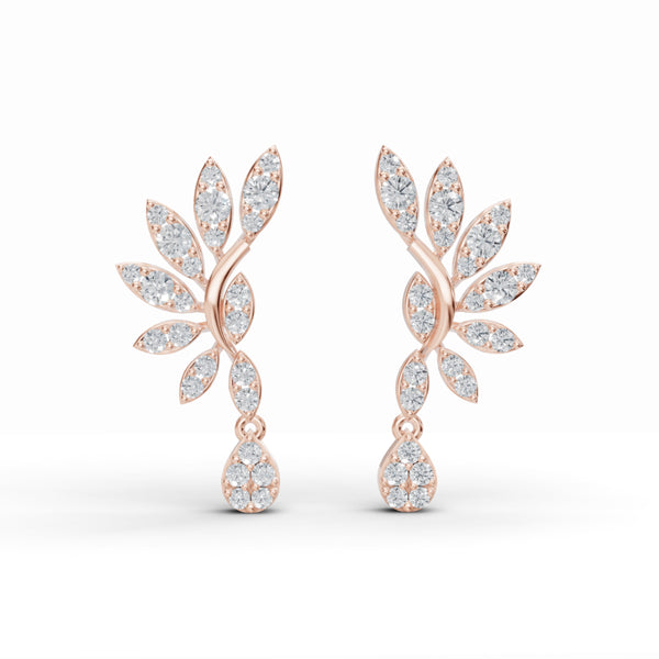 Elegant Leaf Motif Diamond Stud Earrings