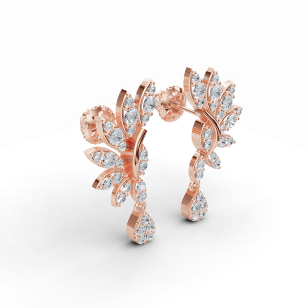 Elegant Leaf Motif Diamond Stud Earrings