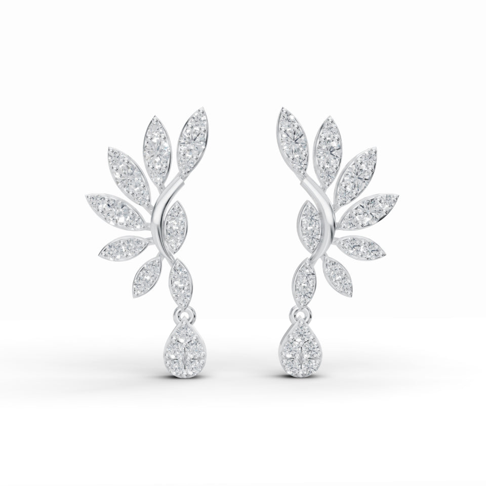 Elegant Leaf Motif Diamond Stud Earrings