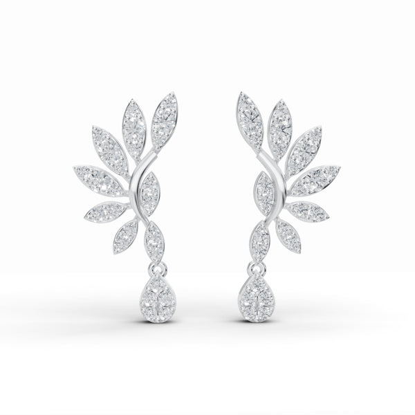 Elegant Leaf Motif Diamond Stud Earrings