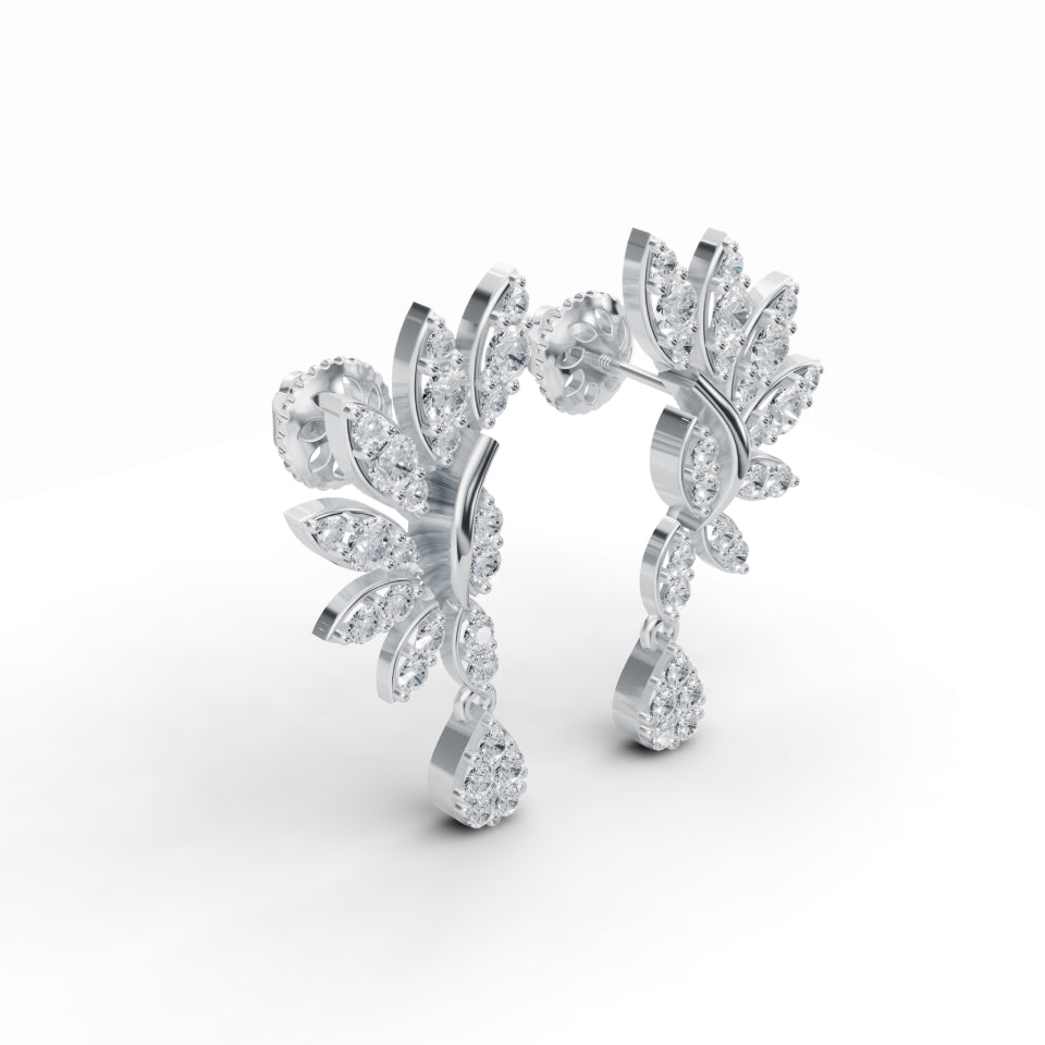 Elegant Leaf Motif Diamond Stud Earrings
