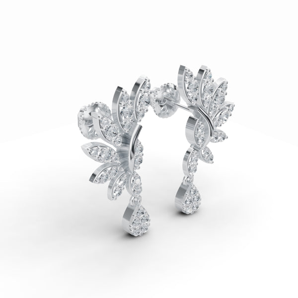Elegant Leaf Motif Diamond Stud Earrings