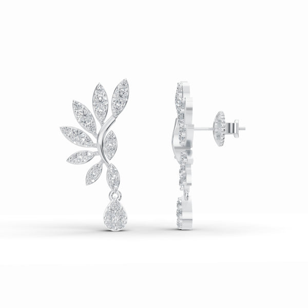 Elegant Leaf Motif Diamond Stud Earrings