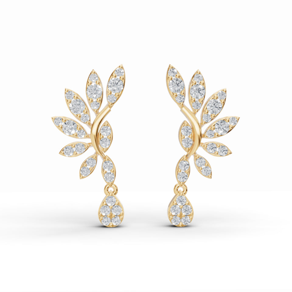 Elegant Leaf Motif Diamond Stud Earrings