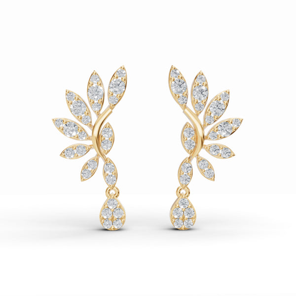 Elegant Leaf Motif Diamond Stud Earrings