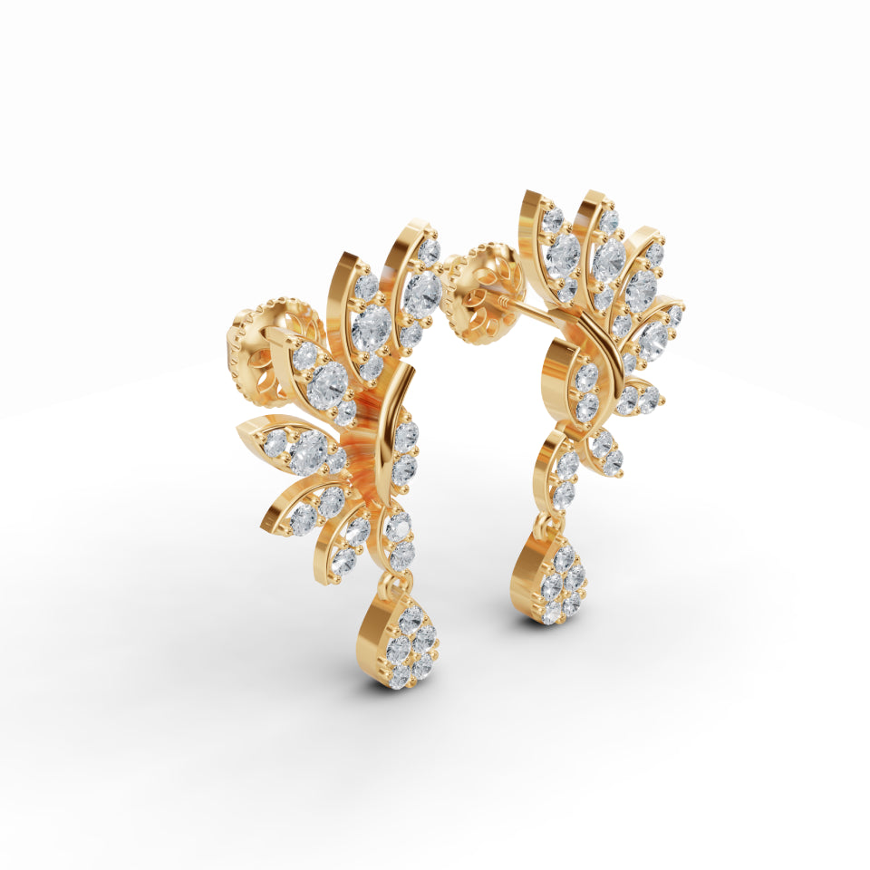 Elegant Leaf Motif Diamond Stud Earrings