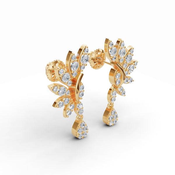 Elegant Leaf Motif Diamond Stud Earrings
