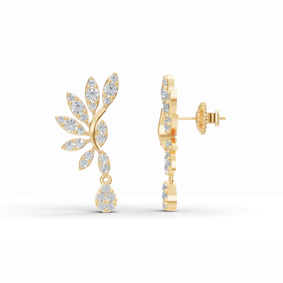 Elegant Leaf Motif Diamond Stud Earrings
