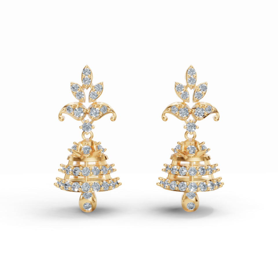 Classic Diamond & Gold Jhumka Earrings