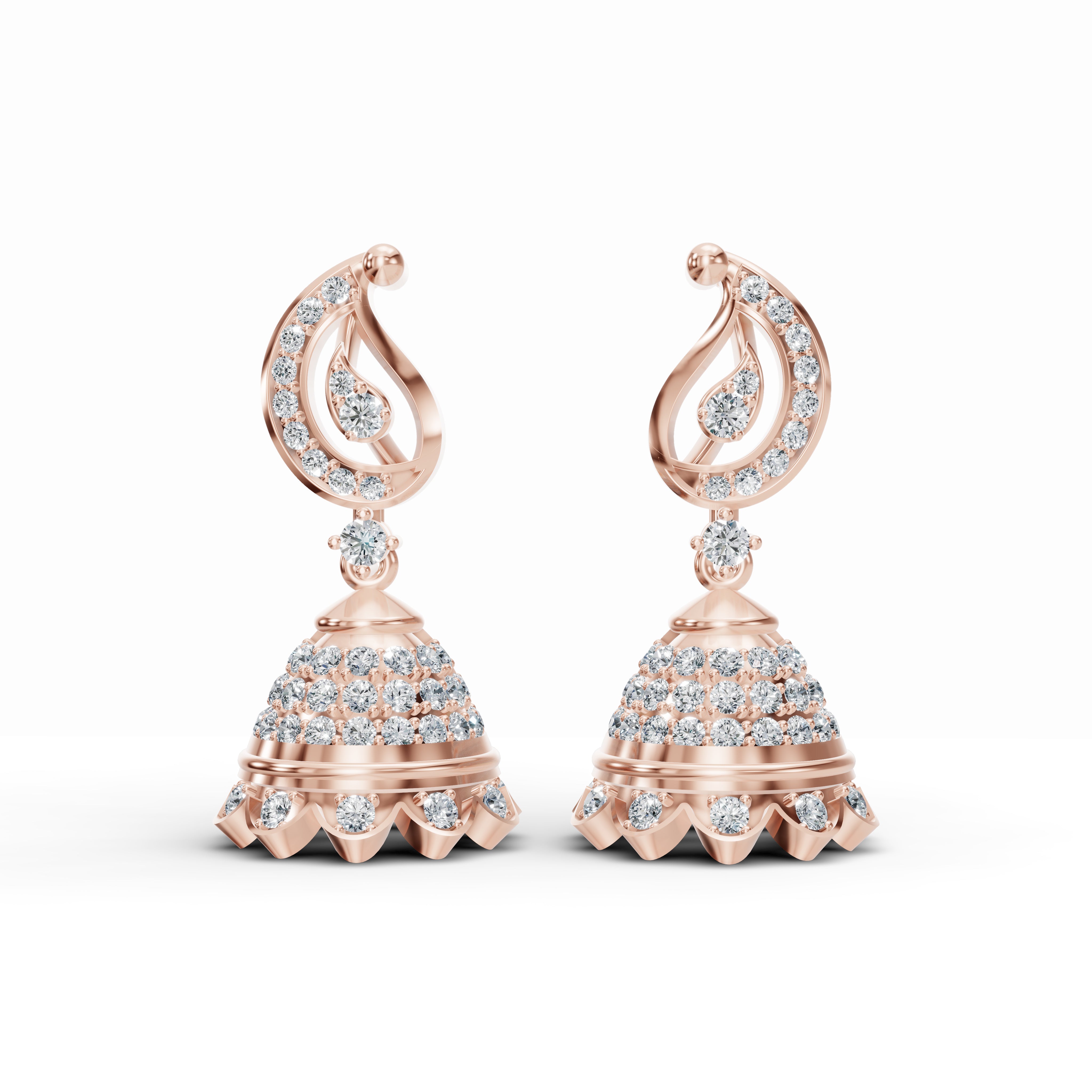 Paisley Motif Diamond Jhumka Earrings