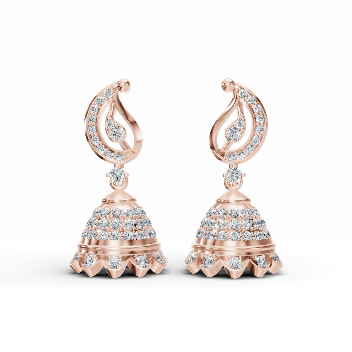 Paisley Motif Diamond Jhumka Earrings