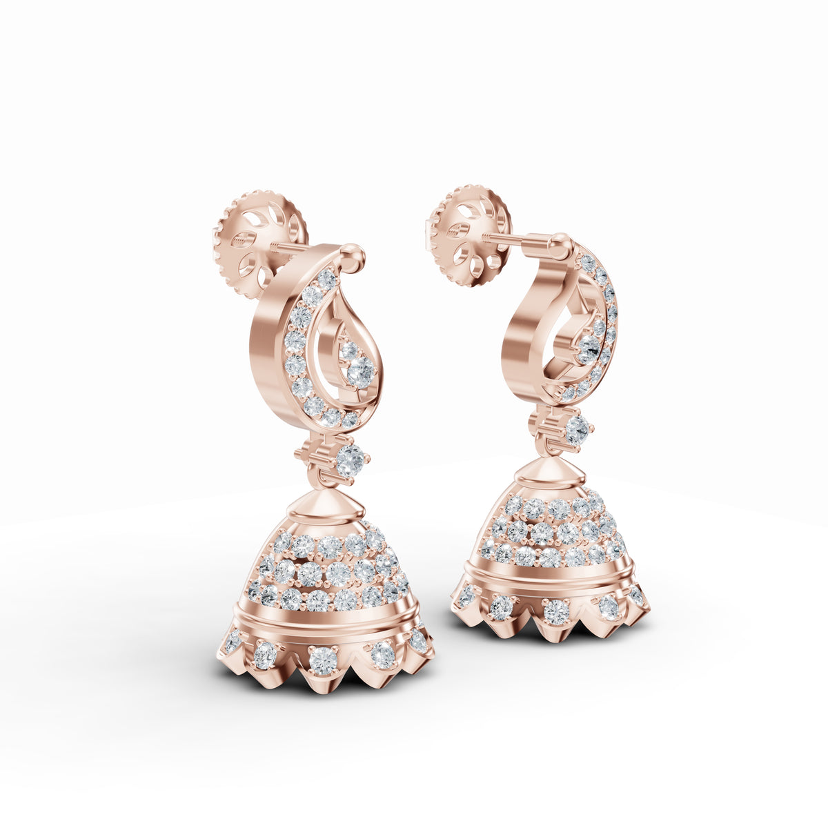 Paisley Motif Diamond Jhumka Earrings