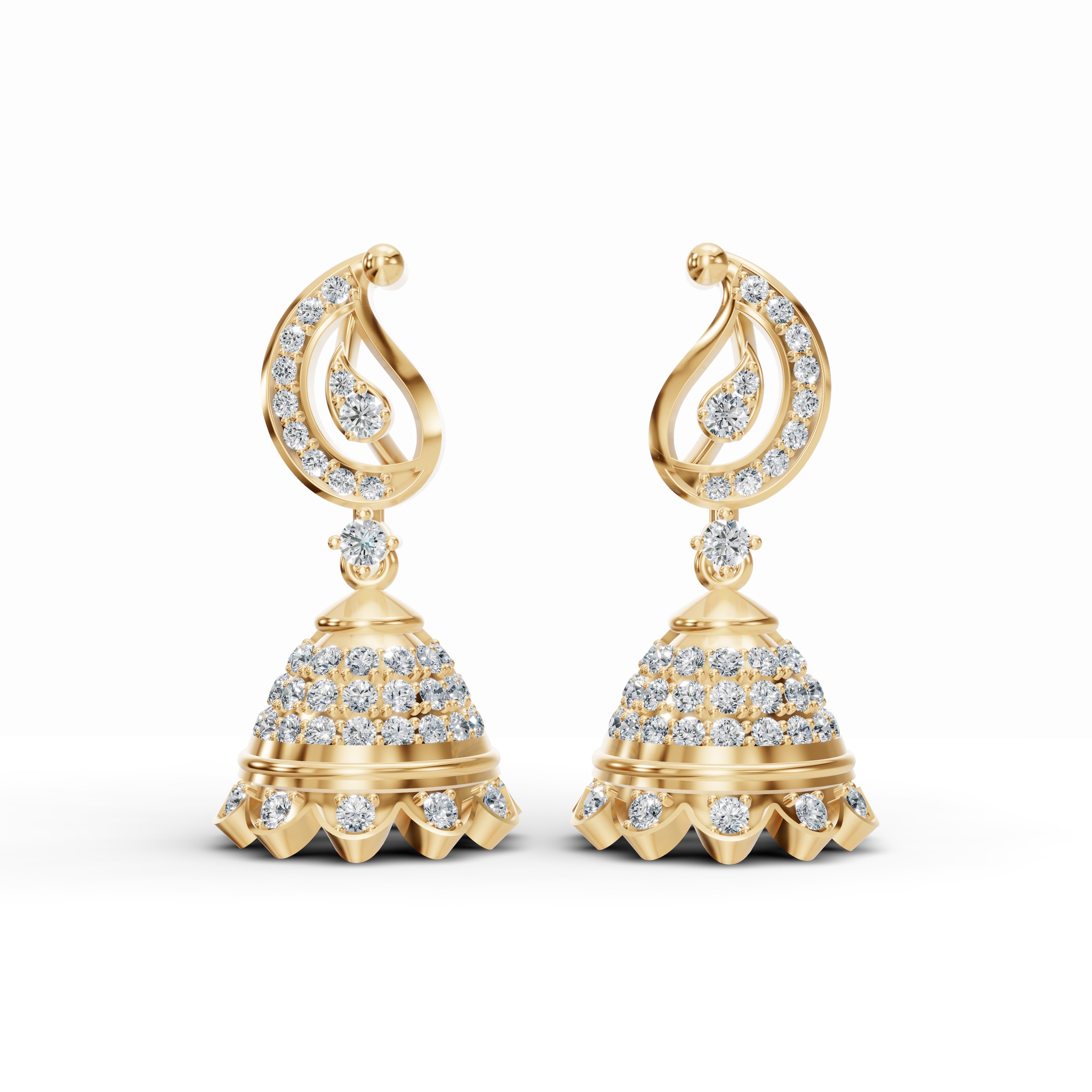 Paisley Motif Diamond Jhumka Earrings