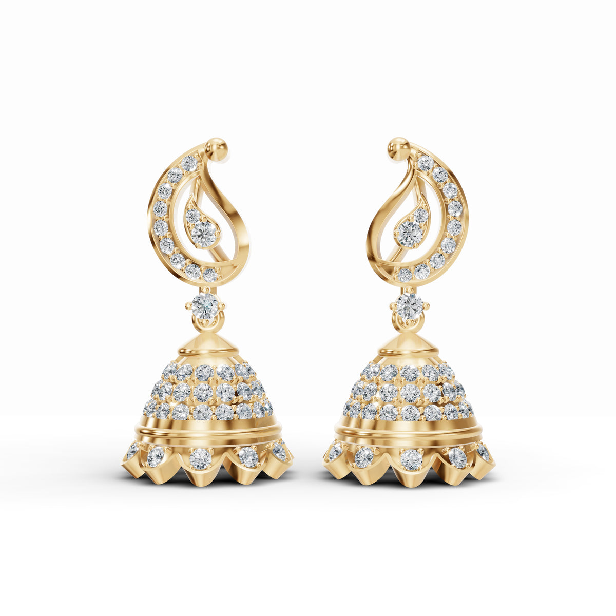 Paisley Motif Diamond Jhumka Earrings