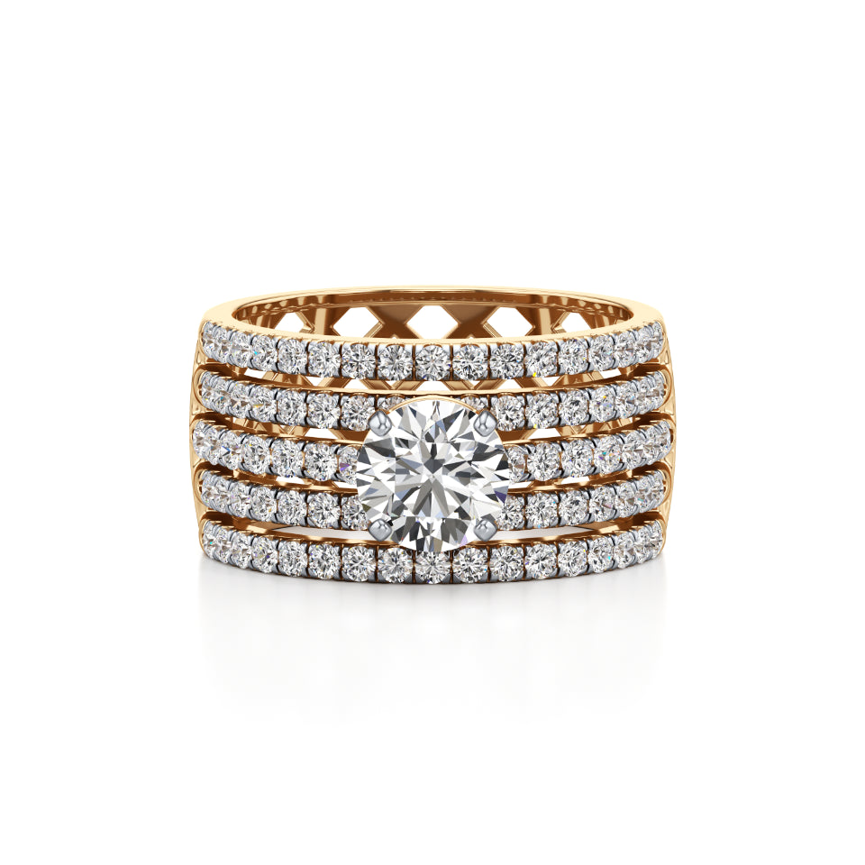 Five-Line Diamond Solitaire Ring