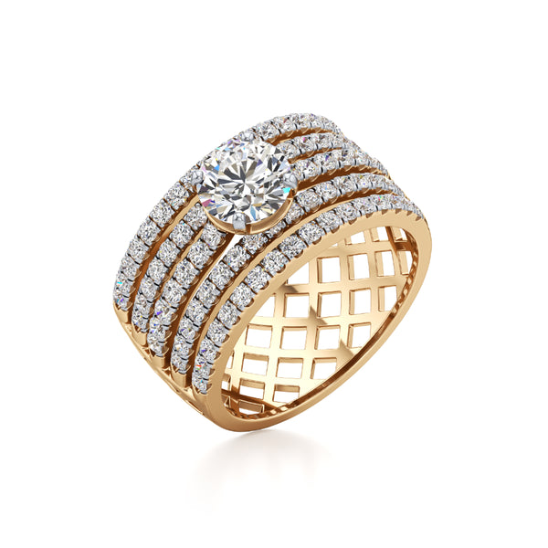 Five-Line Diamond Solitaire Ring