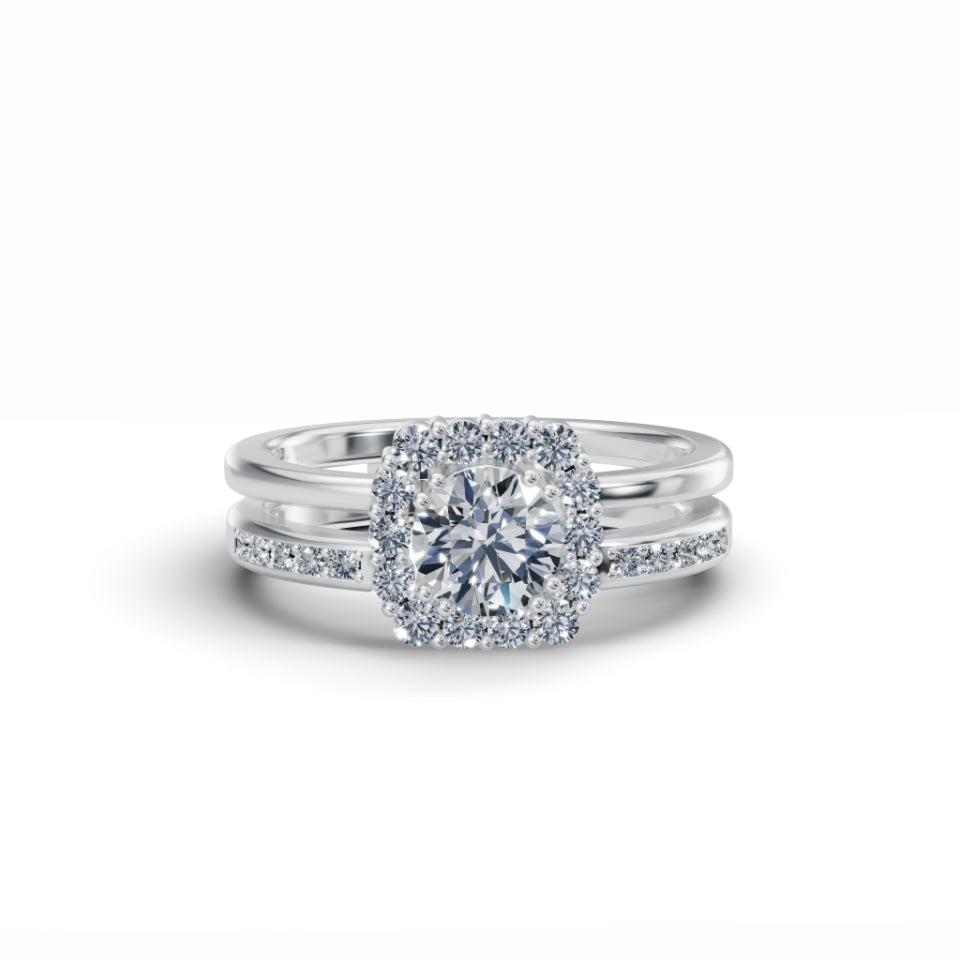 Double Barrel Halo Diamond Ring