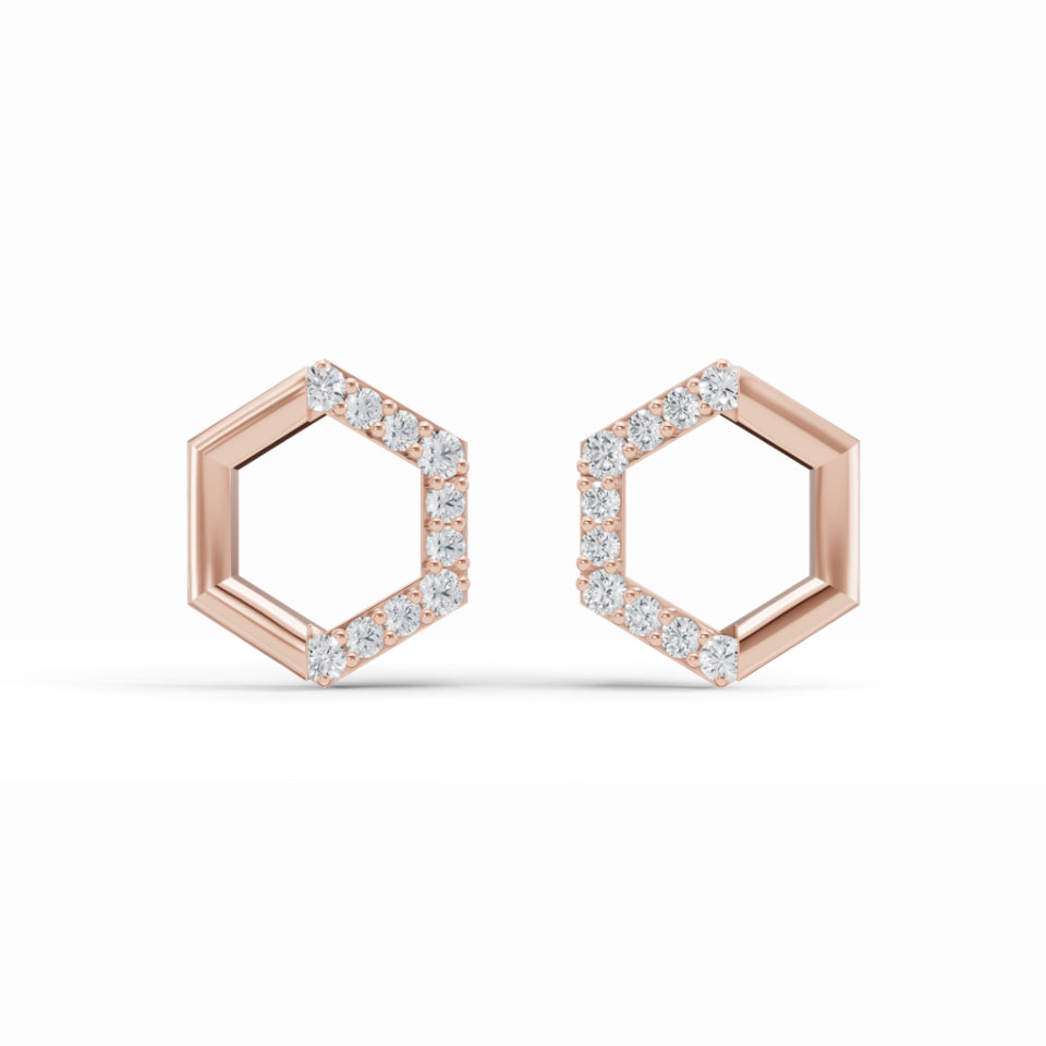 Half & Half Hexagon Stud Diamond Earrings