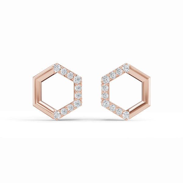 Half & Half Hexagon Stud Diamond Earrings