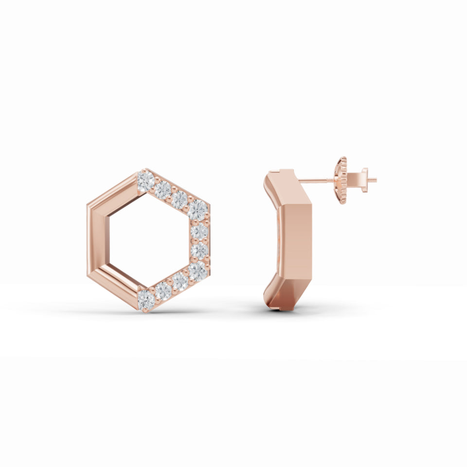 Half & Half Hexagon Stud Diamond Earrings