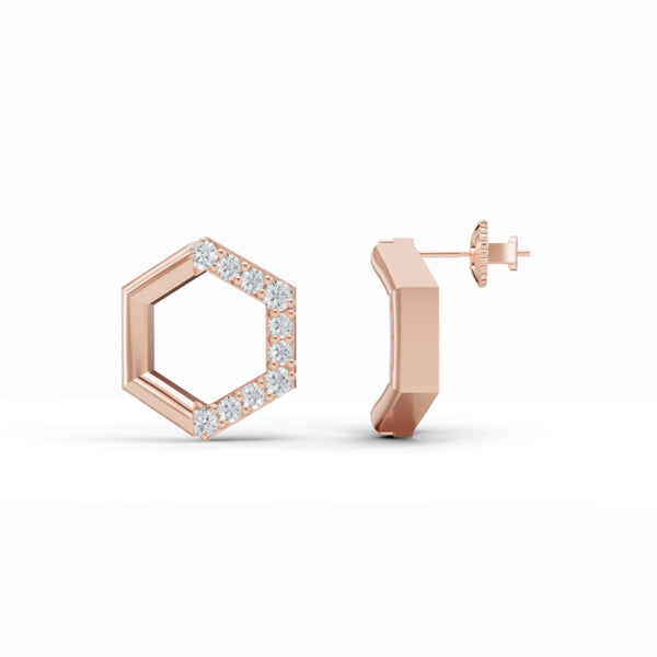 Half & Half Hexagon Stud Diamond Earrings