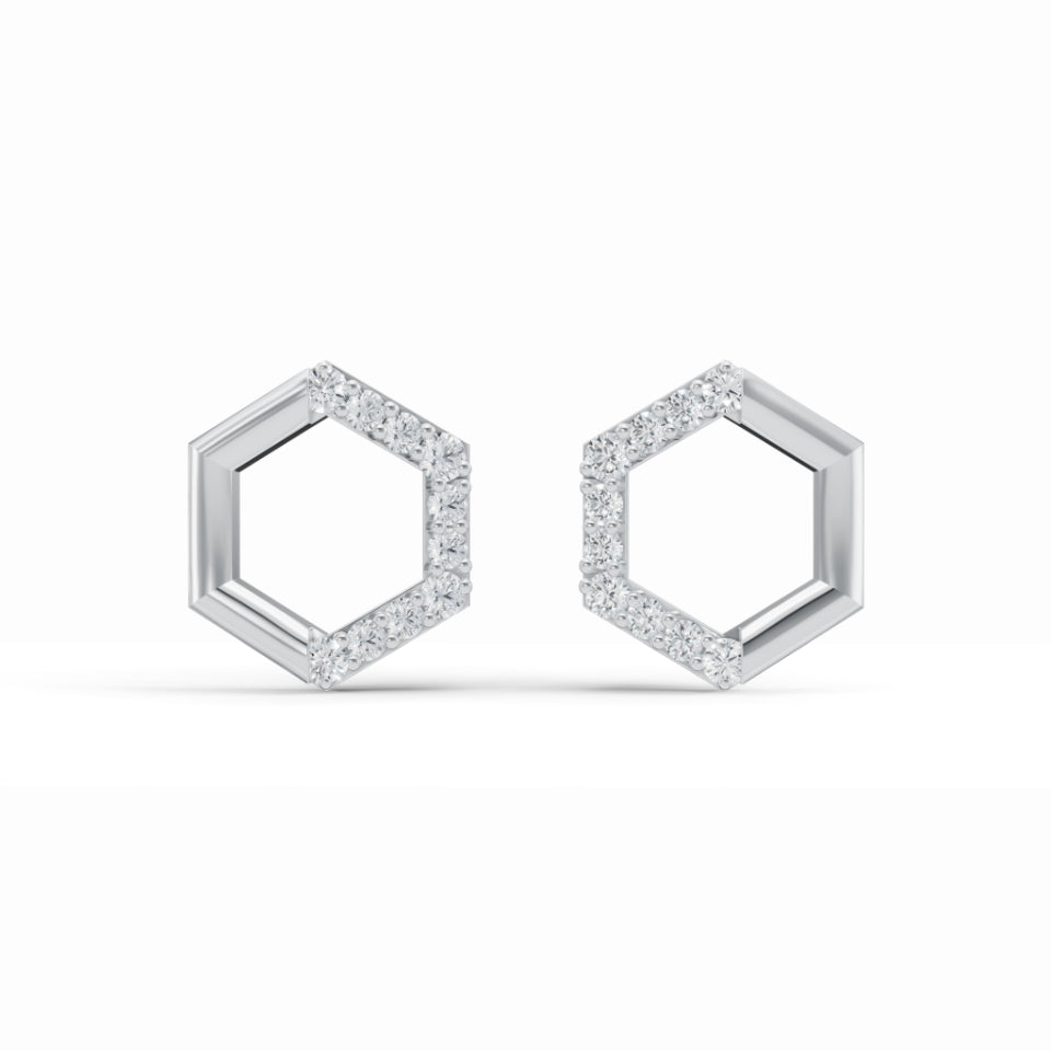 Half & Half Hexagon Stud Diamond Earrings
