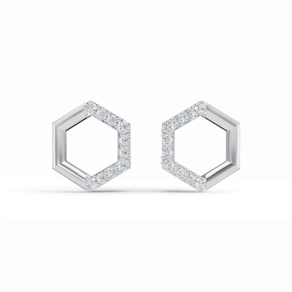 Half & Half Hexagon Stud Diamond Earrings