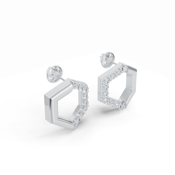 Half & Half Hexagon Stud Diamond Earrings
