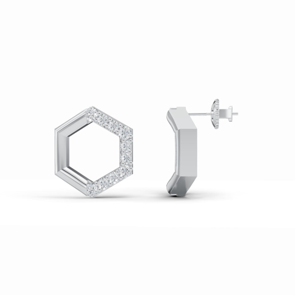Half & Half Hexagon Stud Diamond Earrings
