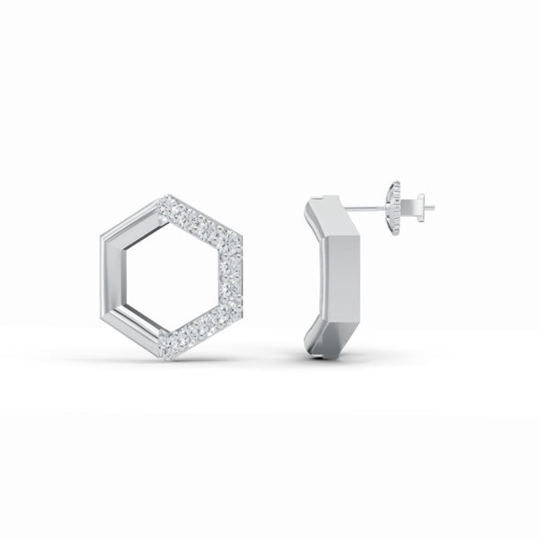 Half & Half Hexagon Stud Diamond Earrings