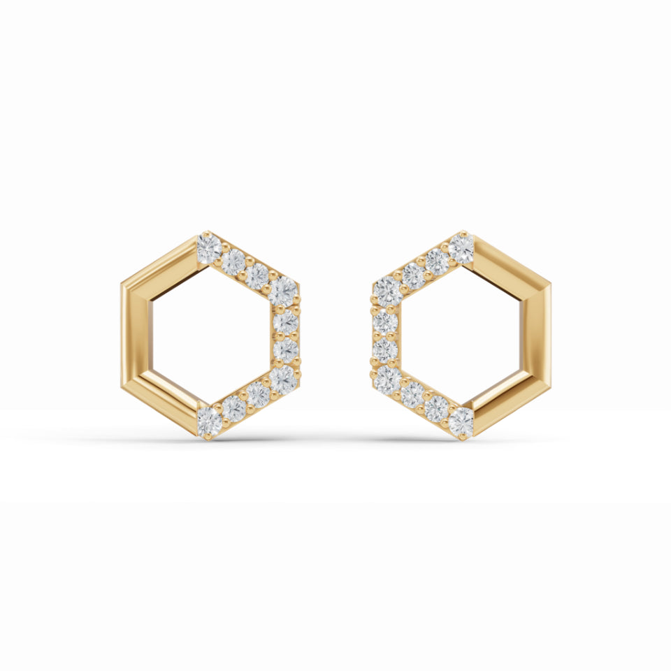 Half & Half Hexagon Stud Diamond Earrings