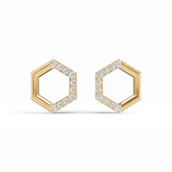 Half & Half Hexagon Stud Diamond Earrings