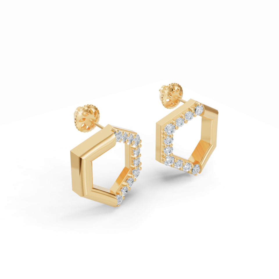 Half & Half Hexagon Stud Diamond Earrings