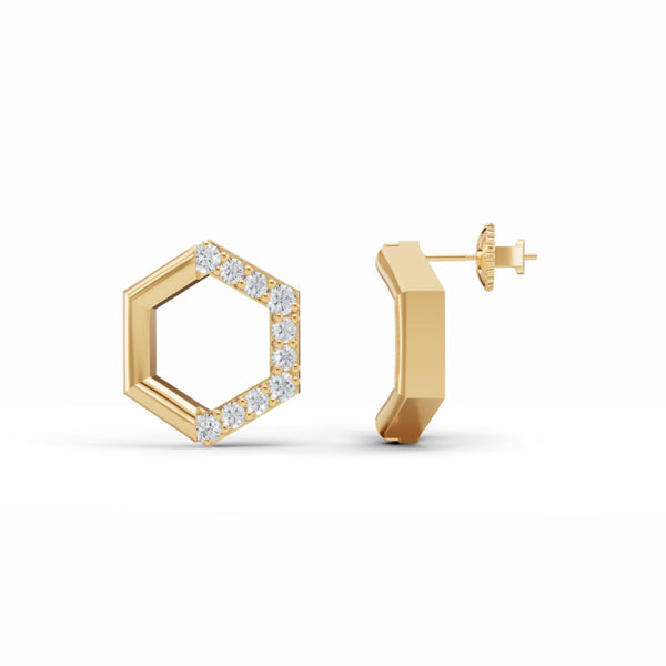 Half & Half Hexagon Stud Diamond Earrings