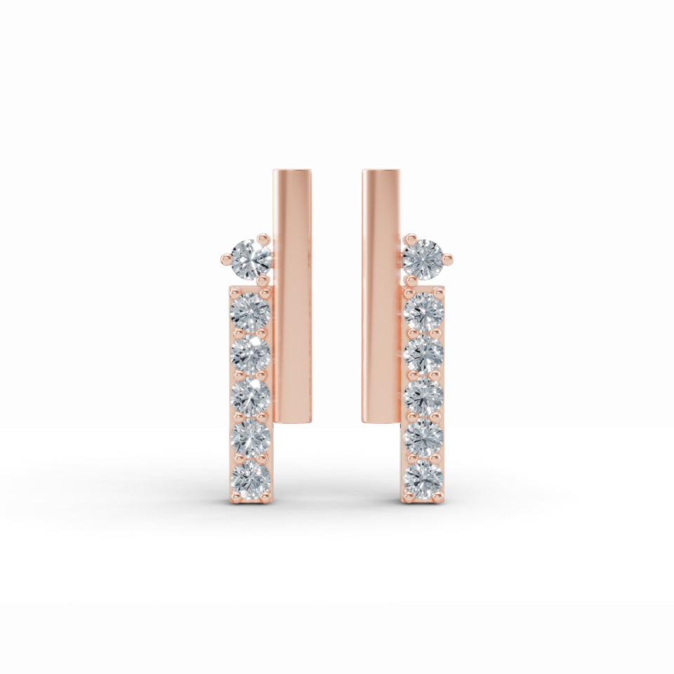 Double Line Diamond Stud Earrings