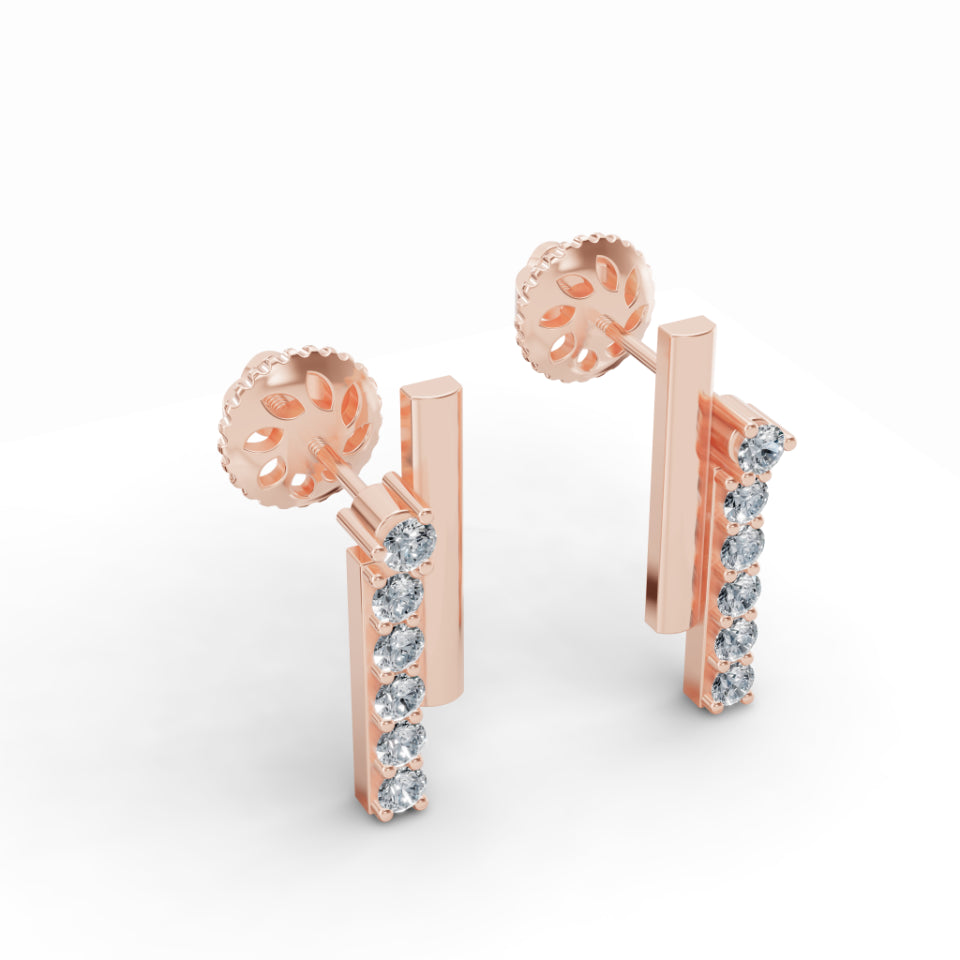 Double Line Diamond Stud Earrings