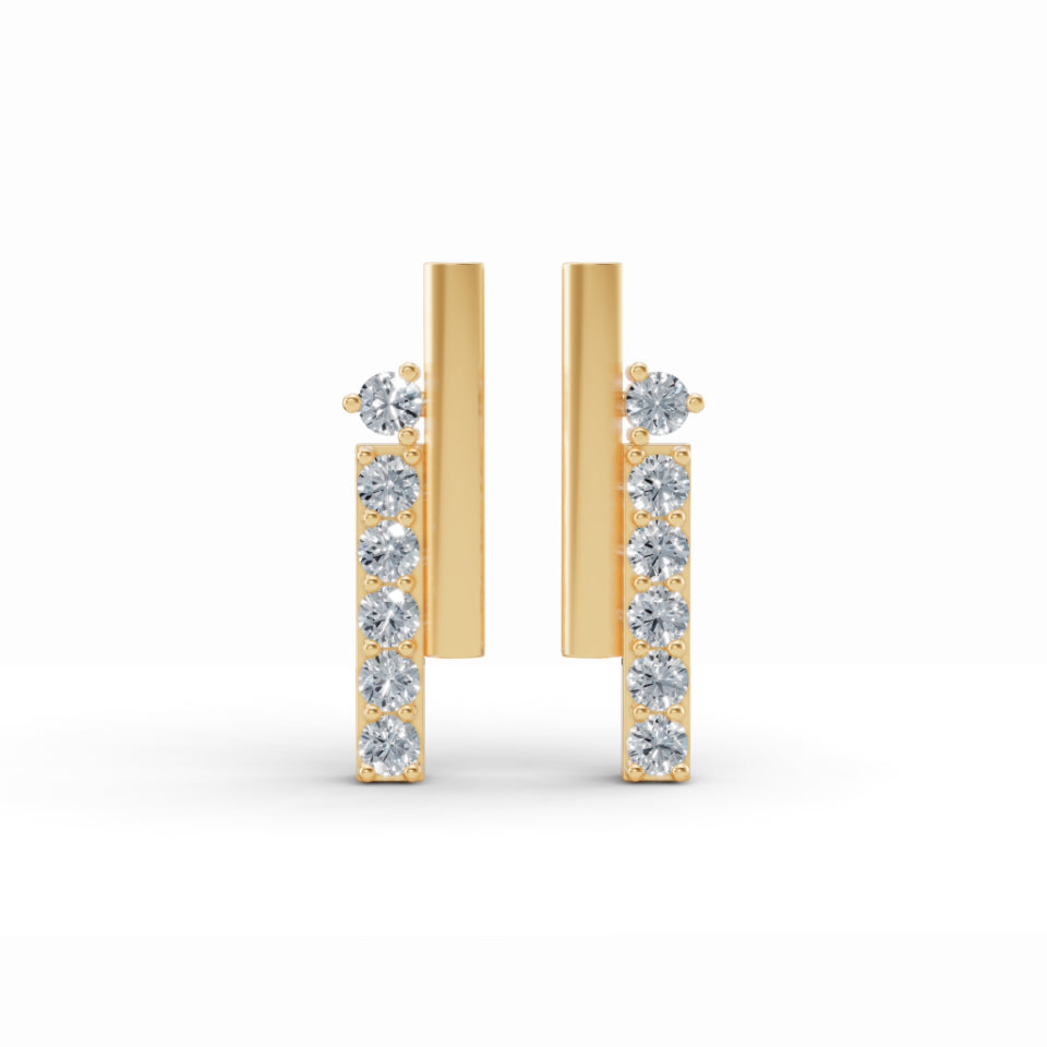 Double Line Diamond Stud Earrings