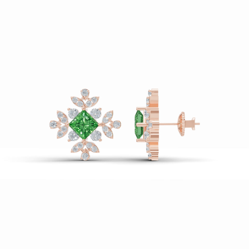 Emerald Floret Diamond Earrings