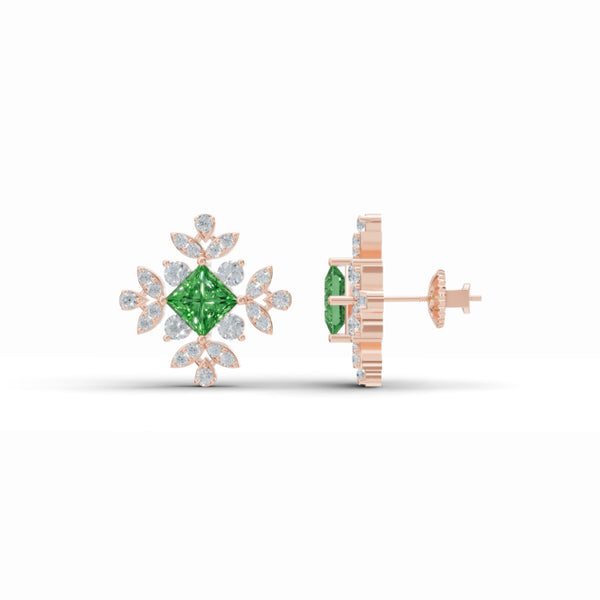 Emerald Floret Diamond Earrings