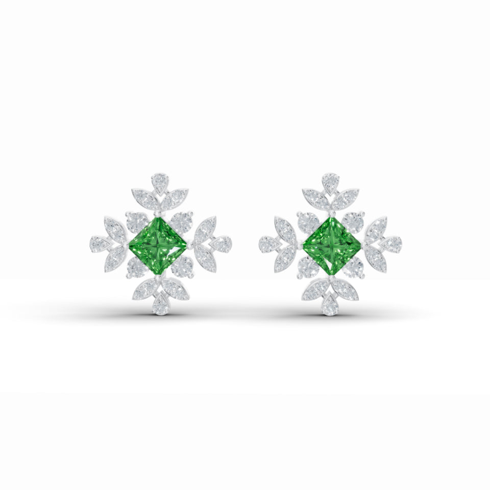 Emerald Floret Diamond Earrings