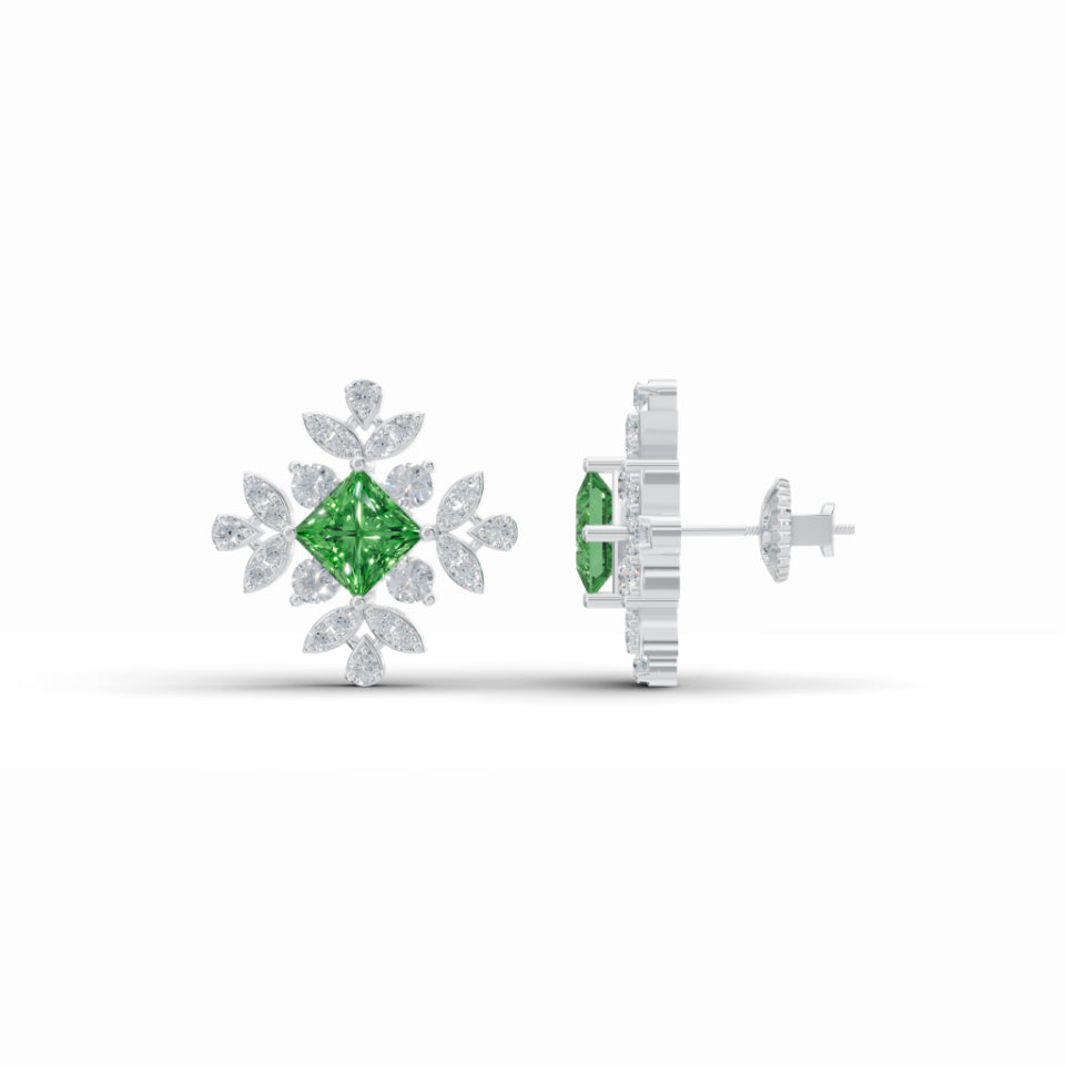 Emerald Floret Diamond Earrings