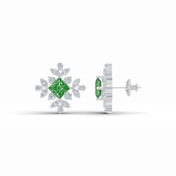 Emerald Floret Diamond Earrings