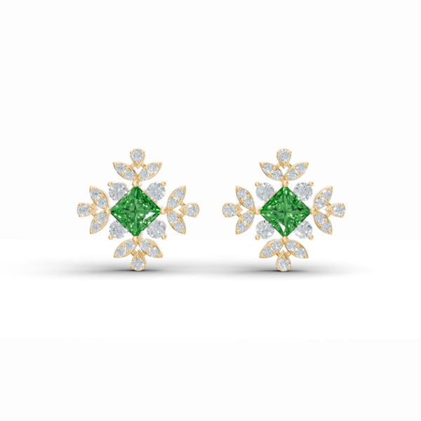 Emerald Floret Diamond Earrings