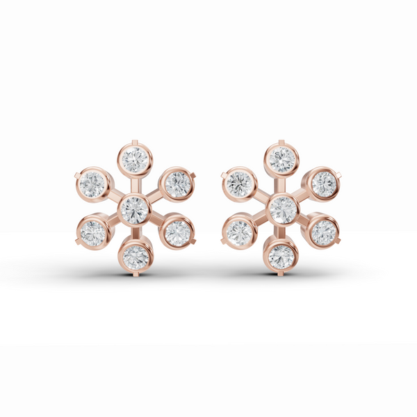 Floral Bezel Diamond Stud Earrings